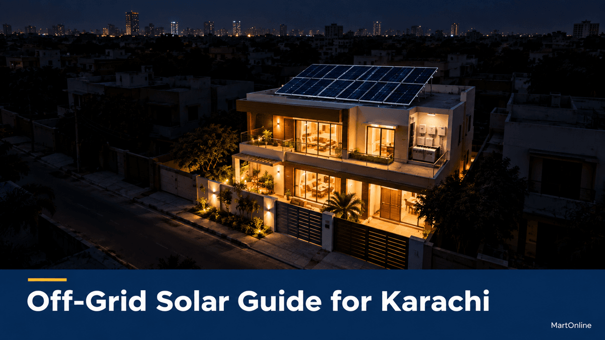 Off-grid solar-powered Karachi home at night