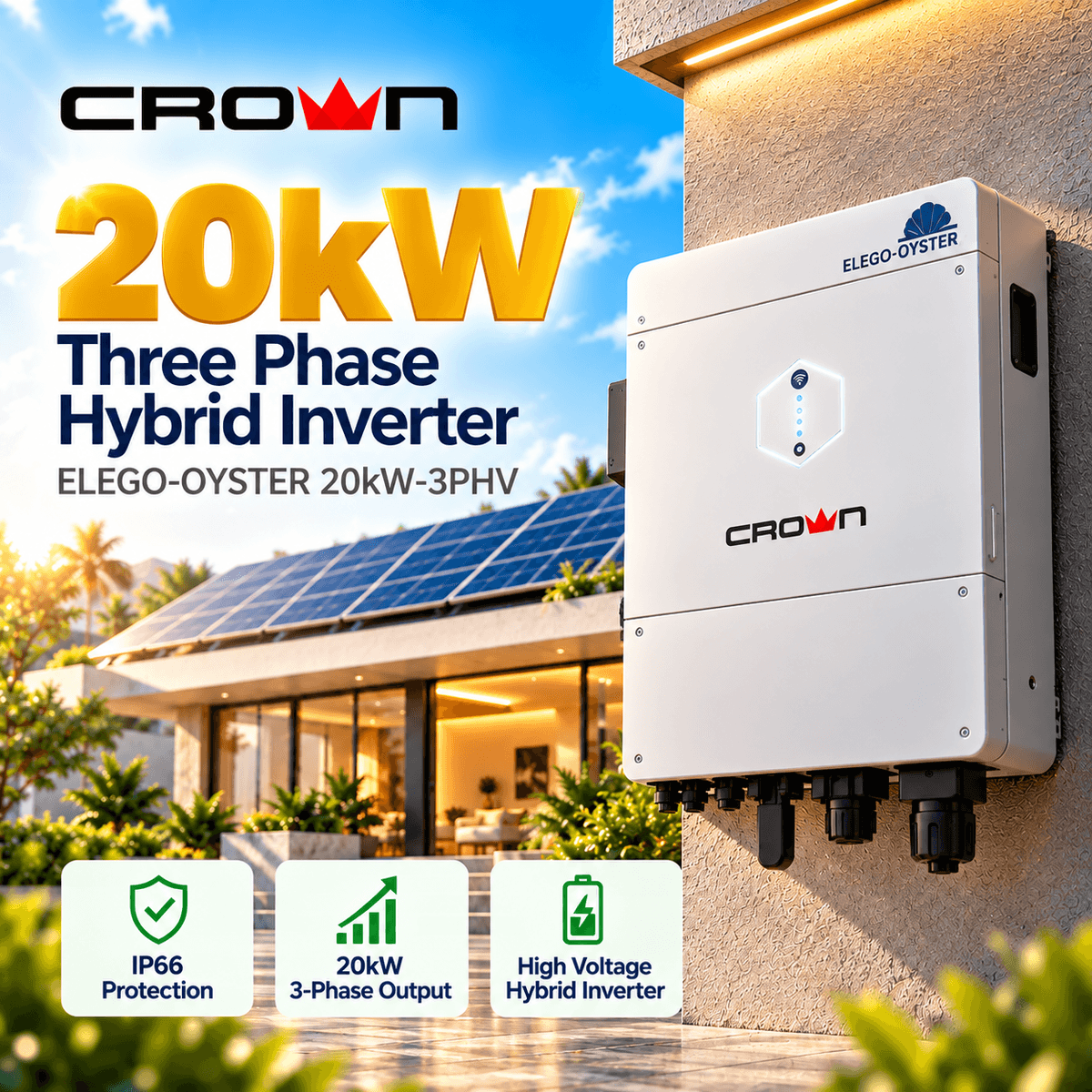 Crown Elego Oyster 20kW Three Phase HV Hybrid Inverter Pakistan
