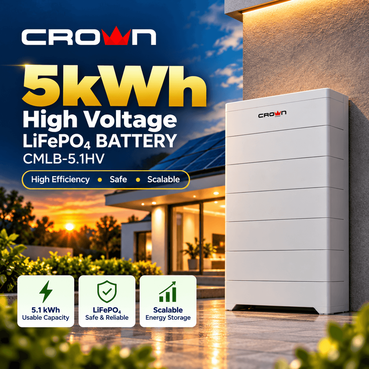 Crown 5kWh High Voltage LiFePO4 Battery Pakistan