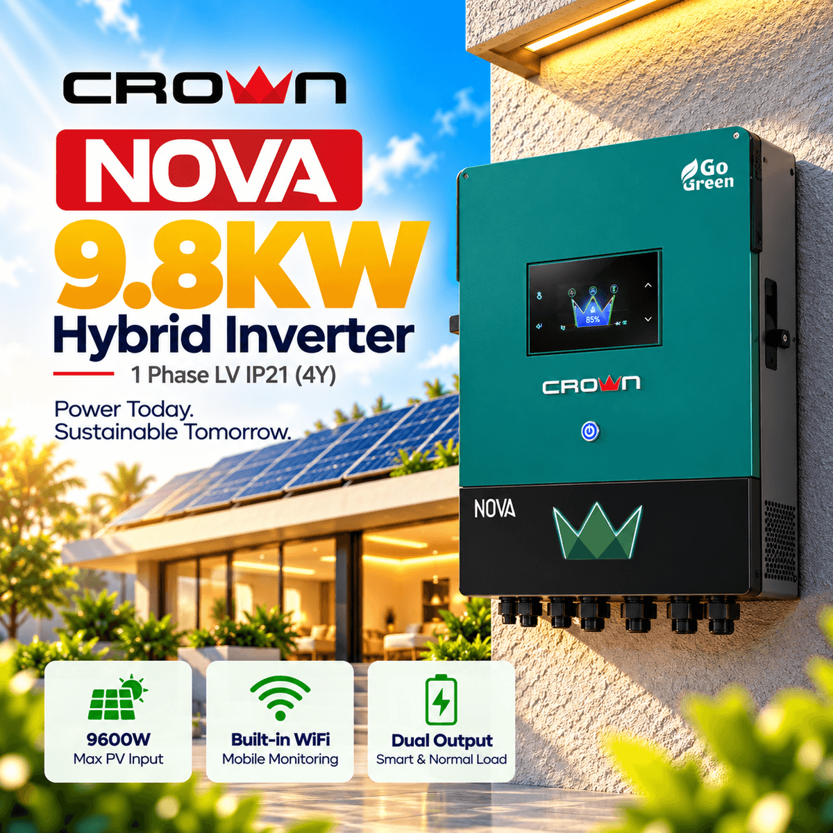 Crown Nova 9.8kW Single Phase Hybrid Inverter