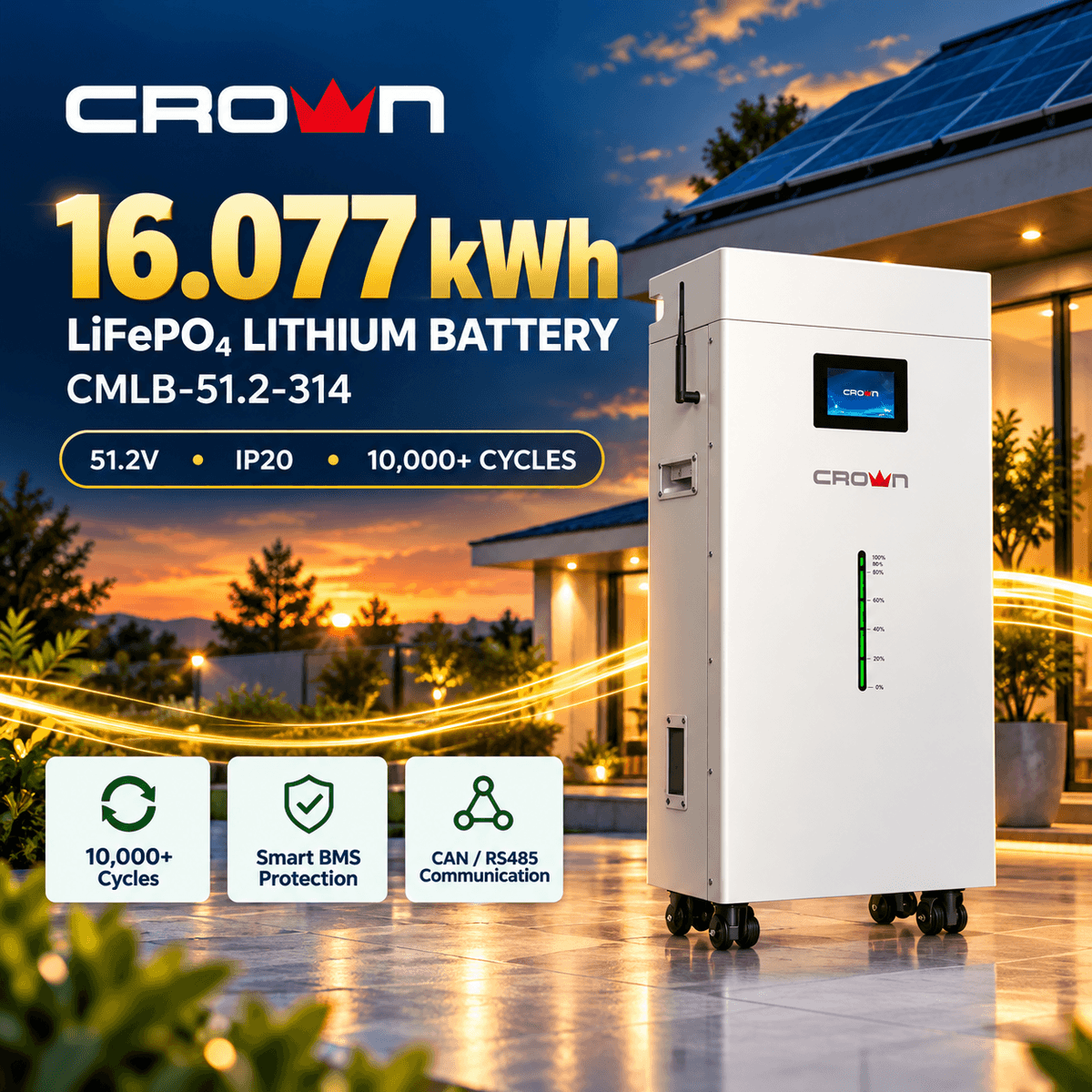 Crown 16kWh LiFePO4 Lithium Solar Battery Pakistan